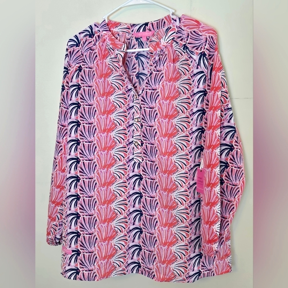 NWT Simply Southern Sea Shell Art To Wear Peasant Blouse, Large